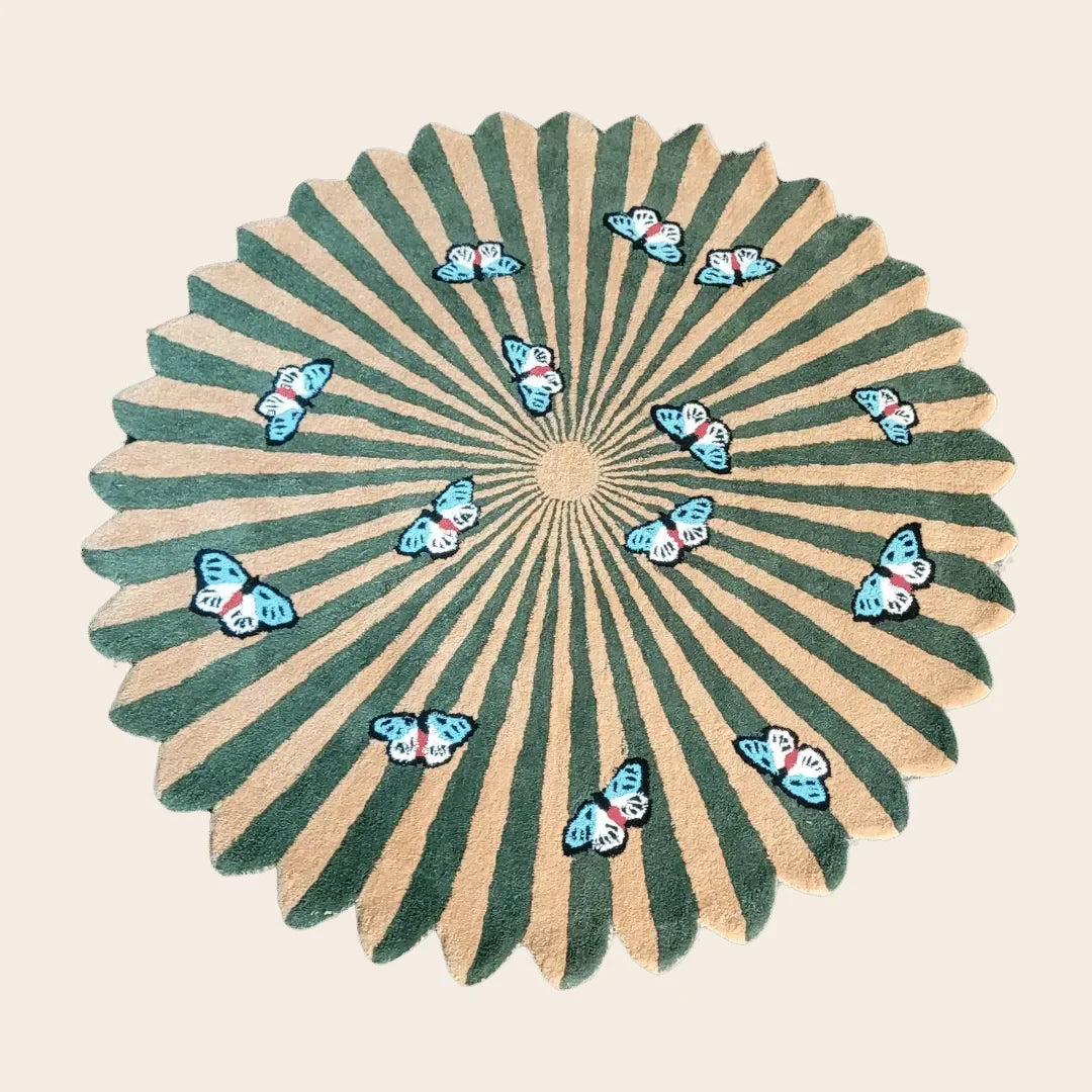 Butterflies over Flower Hand Tufted Wool Rug - Earthy