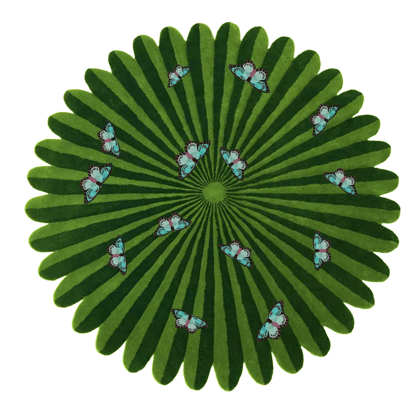 Butterflies over Flower Hand Tufted Wool Rug - Green 1 - 1001 Knots