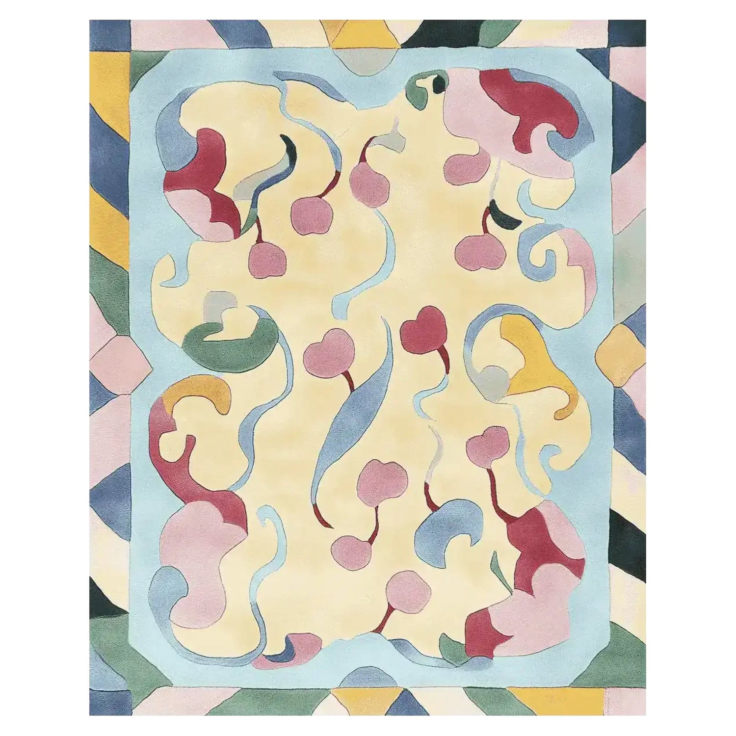 Stylish Cherry Pop Swirl Hand Tufted Area Rug featuring an abstract design with vibrant colors like red, blue, and yellow. Perfect for adding a contemporary touch to rugs for living room spaces. This wool rug brings warmth and elegance as a living room area rug.
