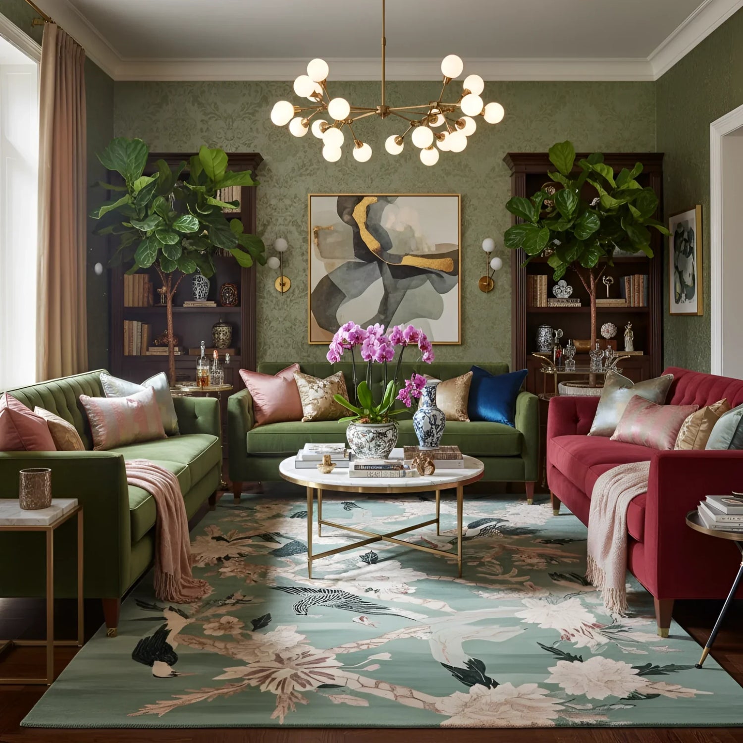 Chinoiserie Bird Ballet Hand Tufted Rug