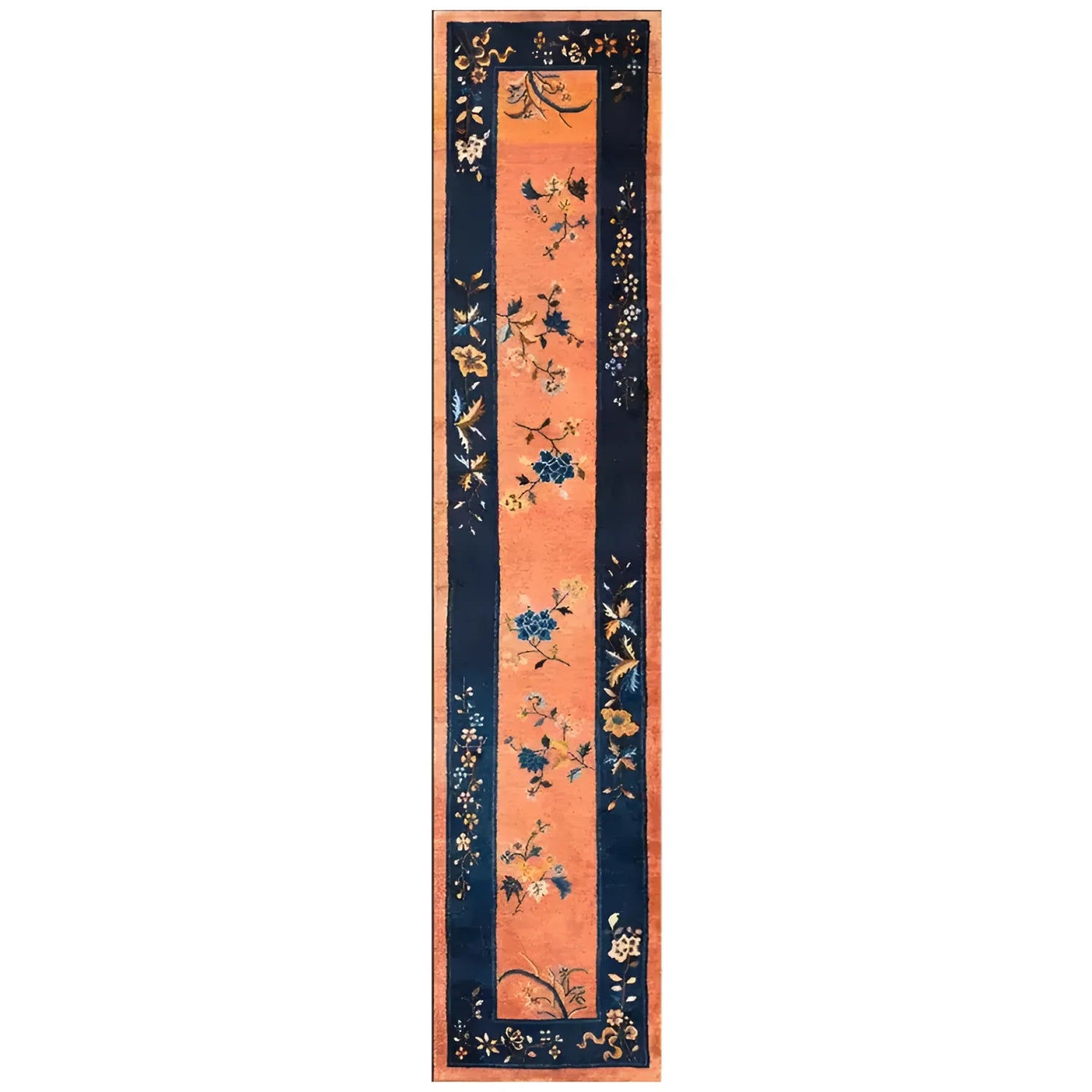Chinoiserie Peachy Floral Wool Hand Knotted Area Rug Runner