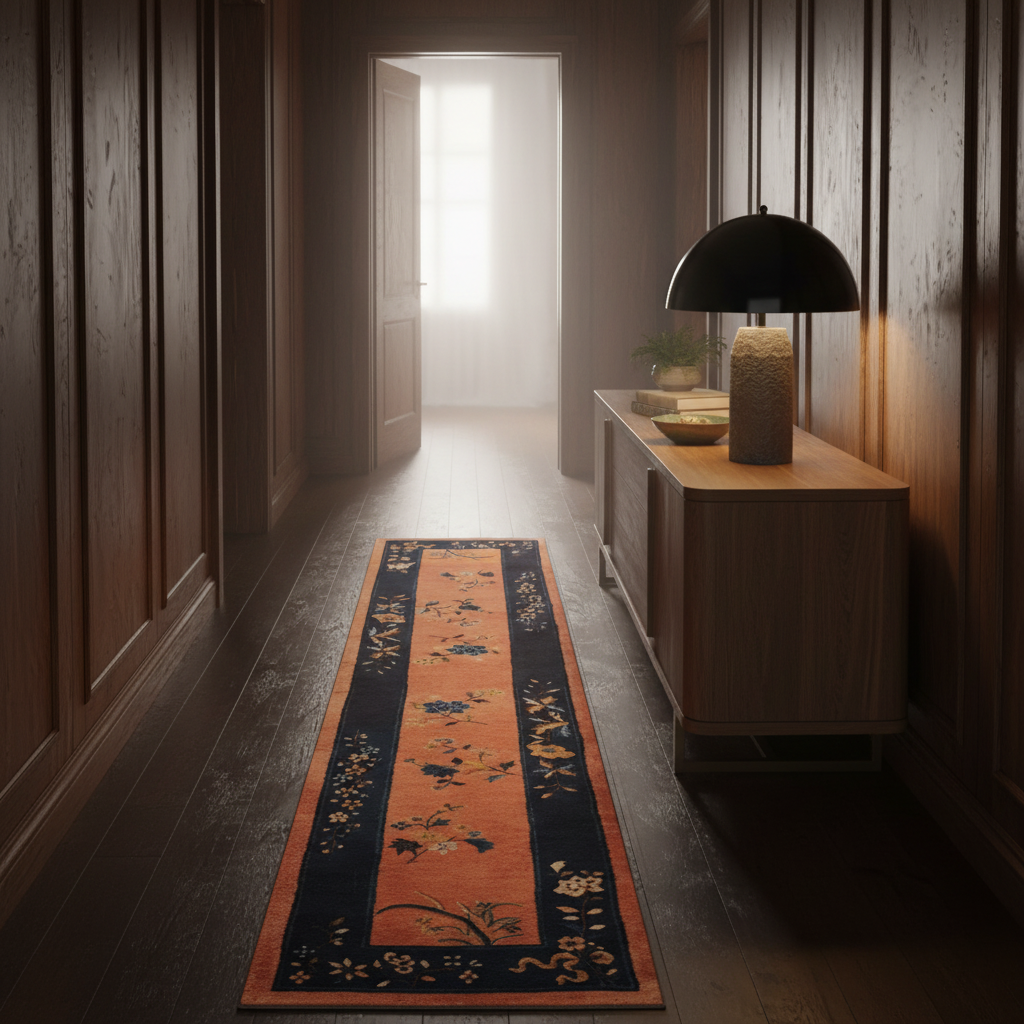 Chinoiserie Peachy Floral Wool Hand Knotted Area Rug Runner