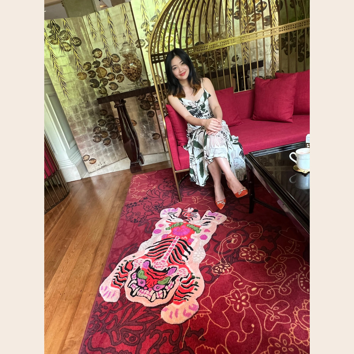 Chinoiserie Tibetan Tiger Hand Tufted Wool Rug - Pink