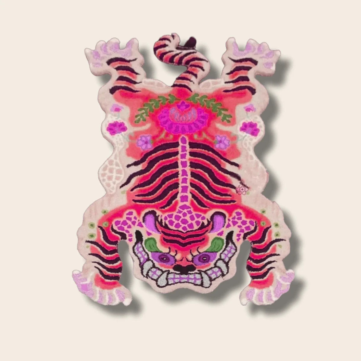 Chinoiserie Tibetan Tiger Hand Tufted Wool Rug - Pink