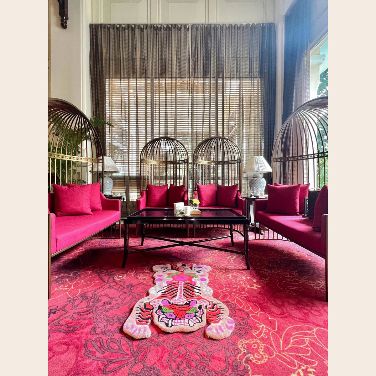 Chinoiserie Tibetan Tiger Hand Tufted Wool Rug - Pink