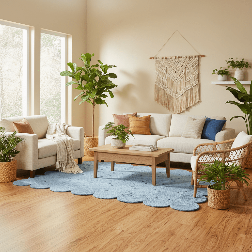 Circle of Life Braided Area Jute Rug - Blue