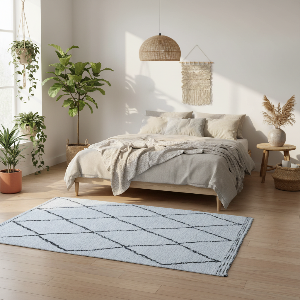 Classic Diamond Moroccan Berber Handwoven Wool Area Rug - Sky Blue