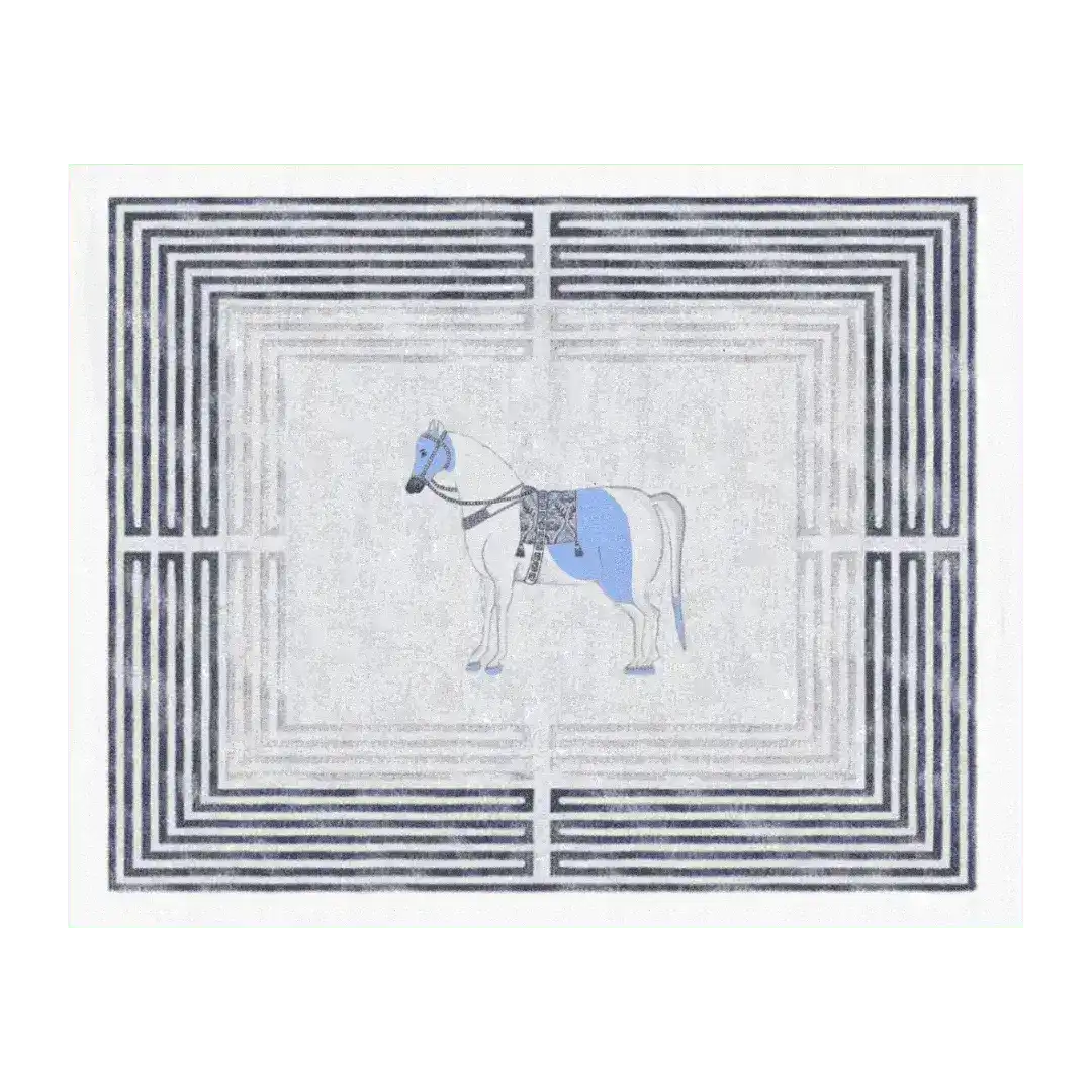 Classic Horse Silver Maze Hand Tufted Rug