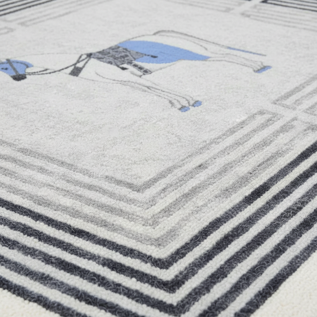 Classic Horse Silver Maze Hand Tufted Rug