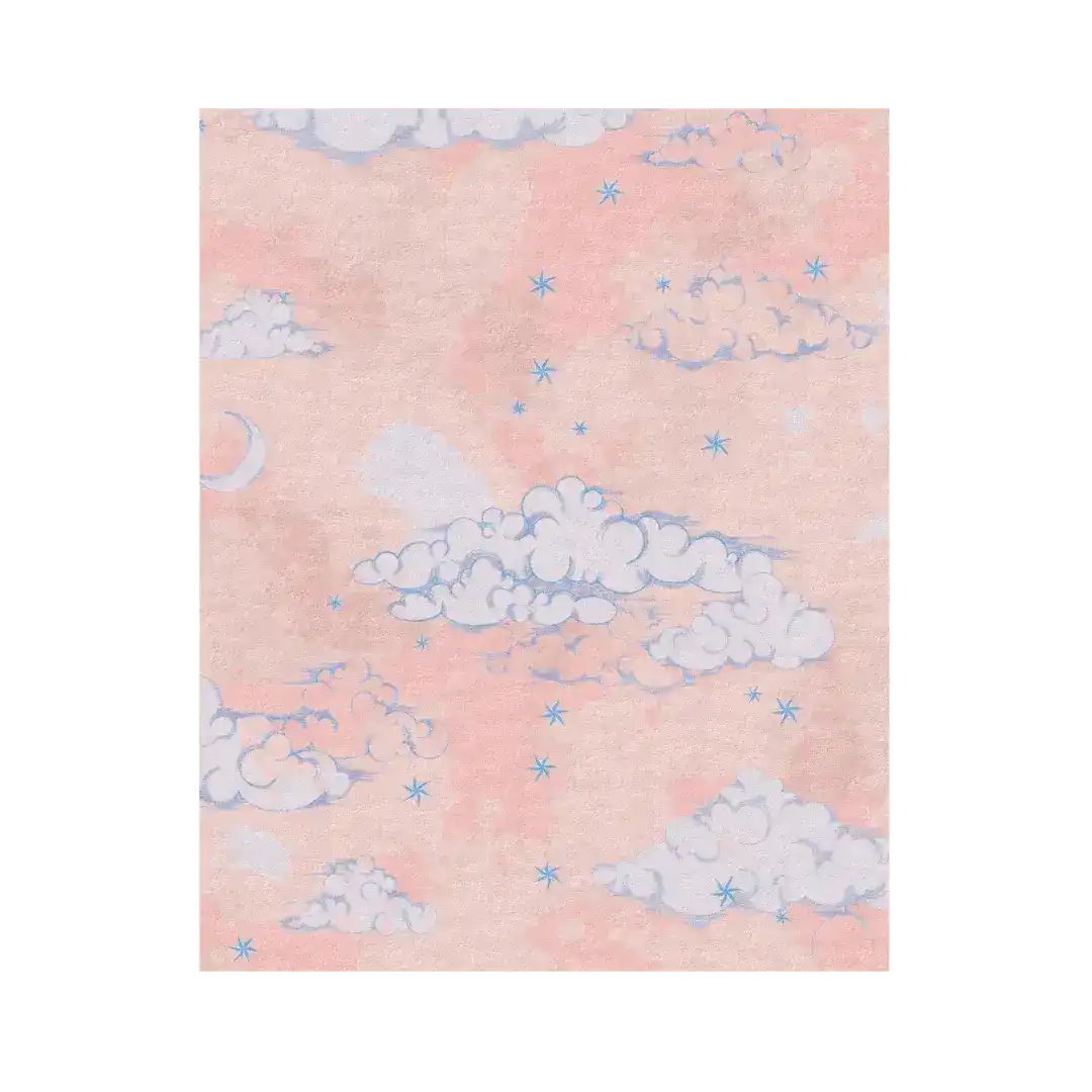 Clouds and Star Pink Sky Hand Tufted Wool Rug