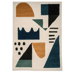 Abstract geometric rug with colorful shapes on a beige background