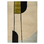 Abstract art rug with geometric shapes on a beige background