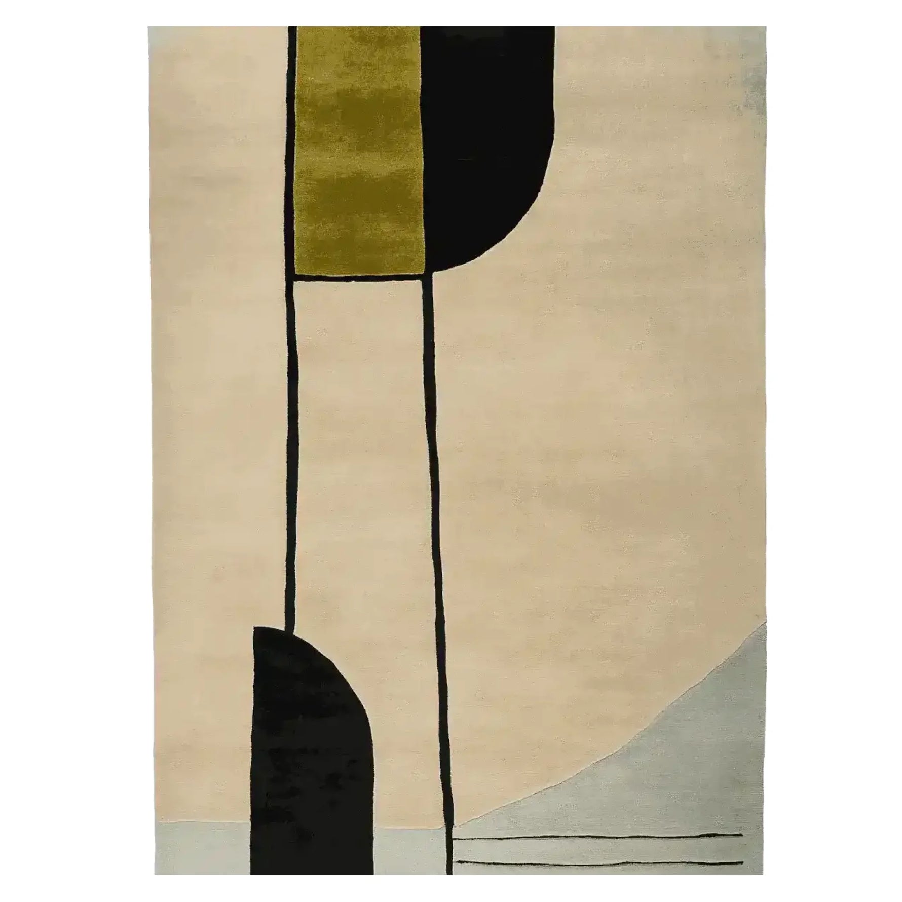 Abstract art rug with geometric shapes on a beige background