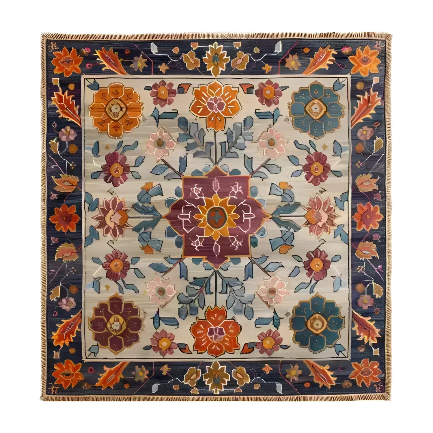 Colorful Crest Medallion Hand Knotted Area Rug