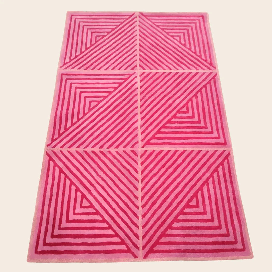 Contemporary Hot Pink Geometric Hand Tufted Wool Rug