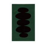 Dark green rug with a central black abstract design on a white background