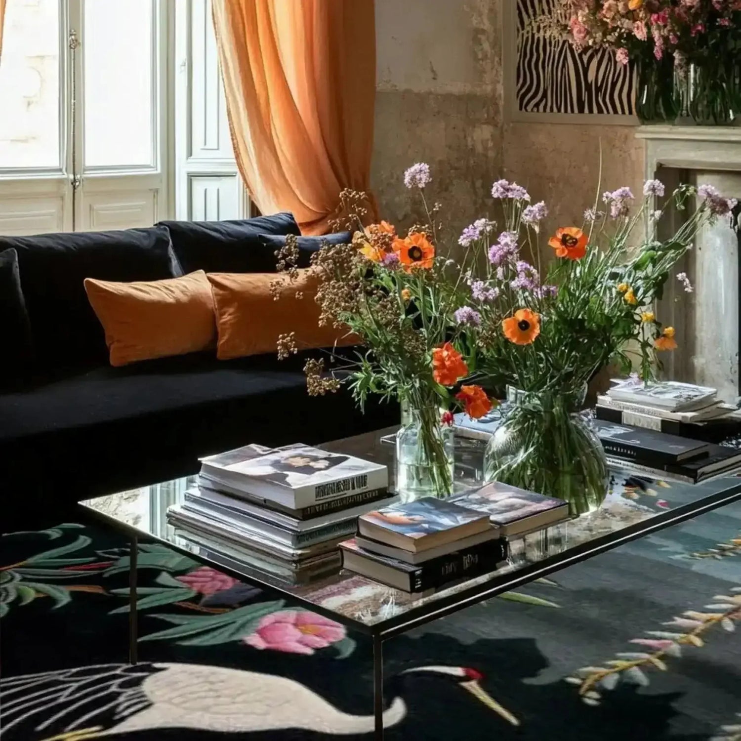 Crane & Pink Petal Whimsy Hand Knotted Area Rug