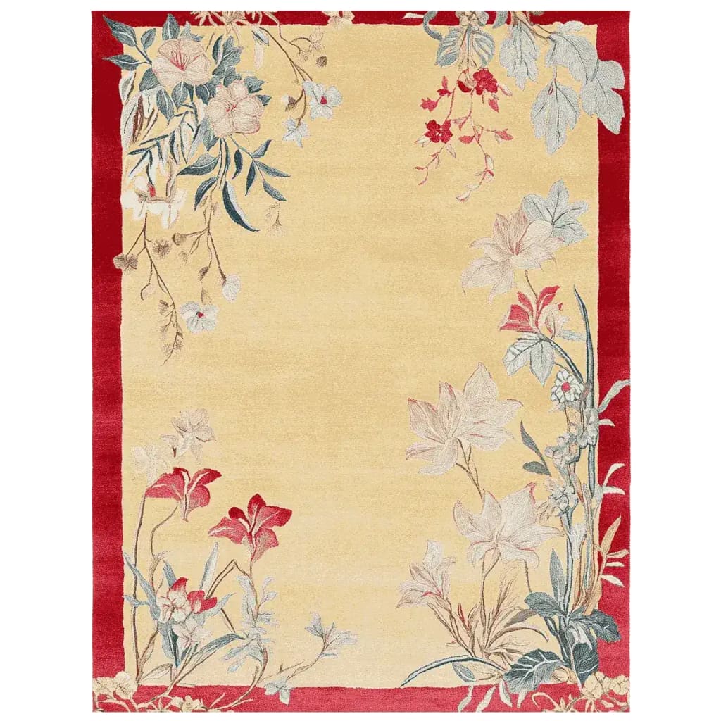 Crimson Bloom Scroll Hand Tufted Rug