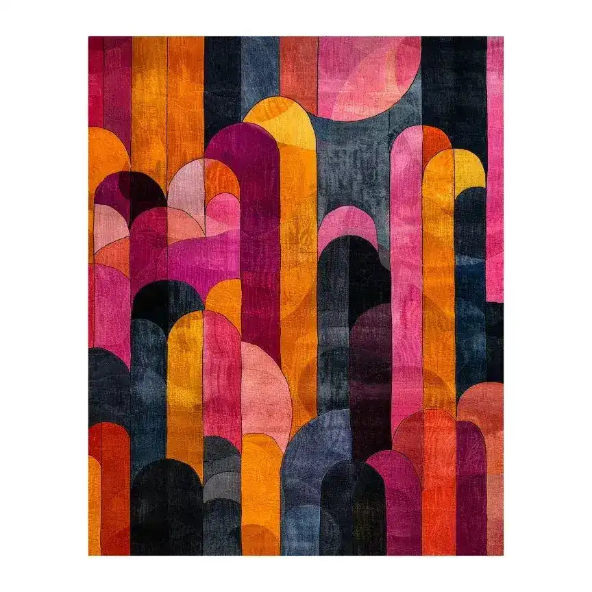 Vibrant Crimson Curve Hand Tufted Wool Rug featuring bold abstract patterns in shades of red, orange, and pink. Perfect for enhancing the aesthetics of a large living room, office, or any space needing a pop of color. Ideal for living room rugs 8x10 dimensions.
