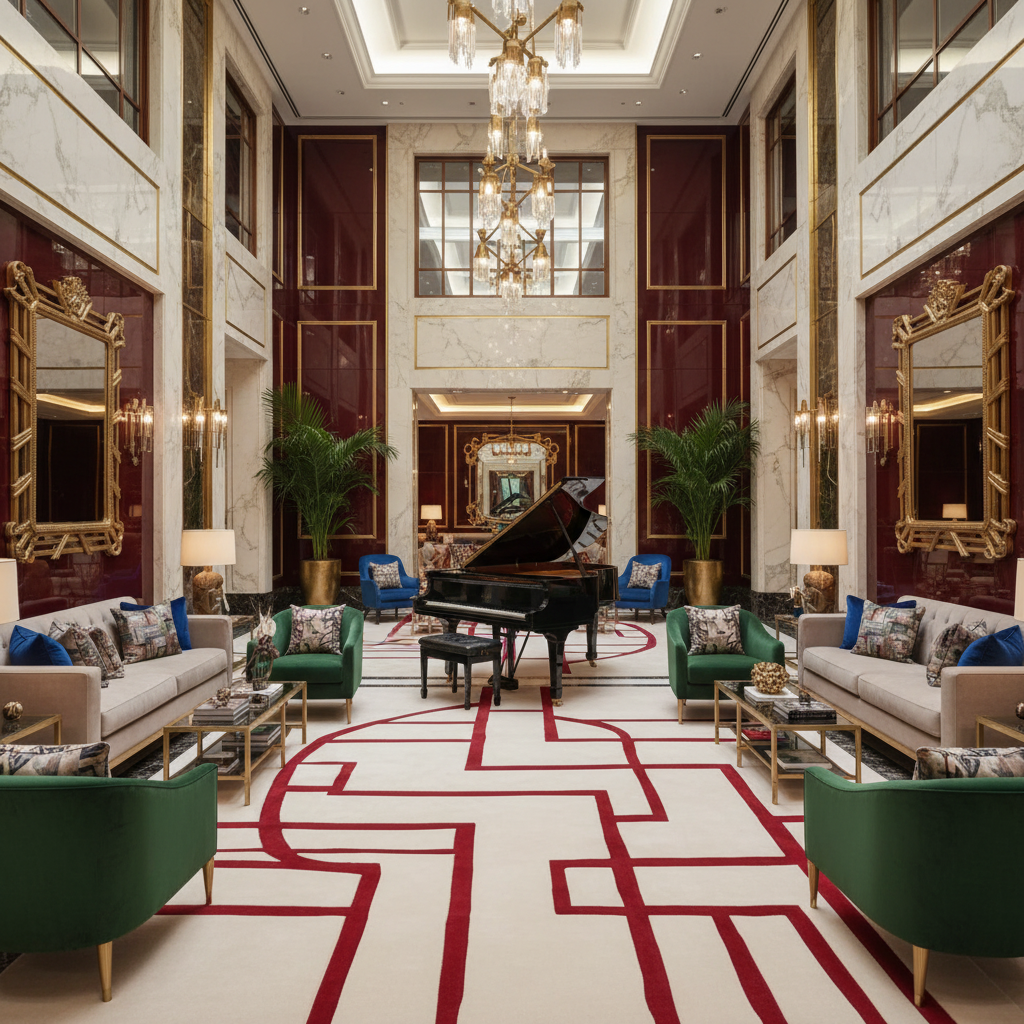 Crimson Path Grid Hand Tufted Rug