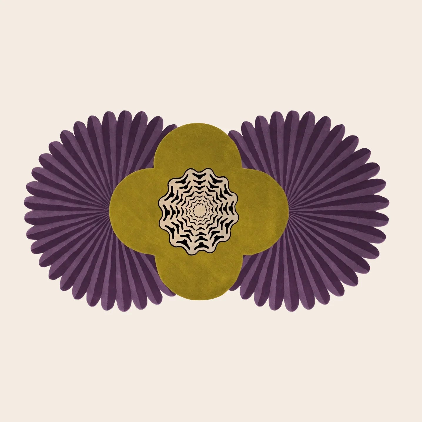 Daisy Pleated Hand Tufted Wool Rug Runner - Purple