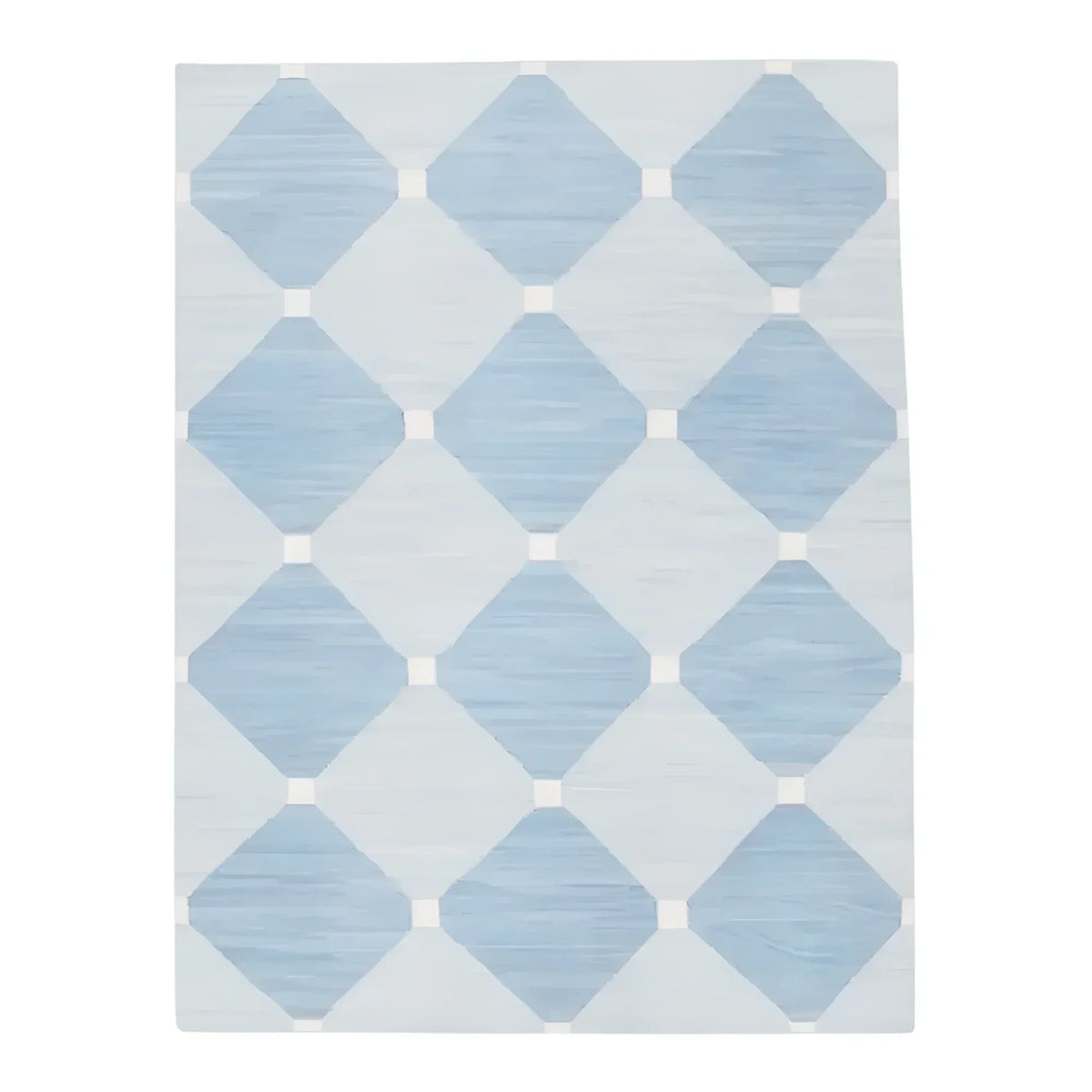 Patterned blue and white rug with geometric design