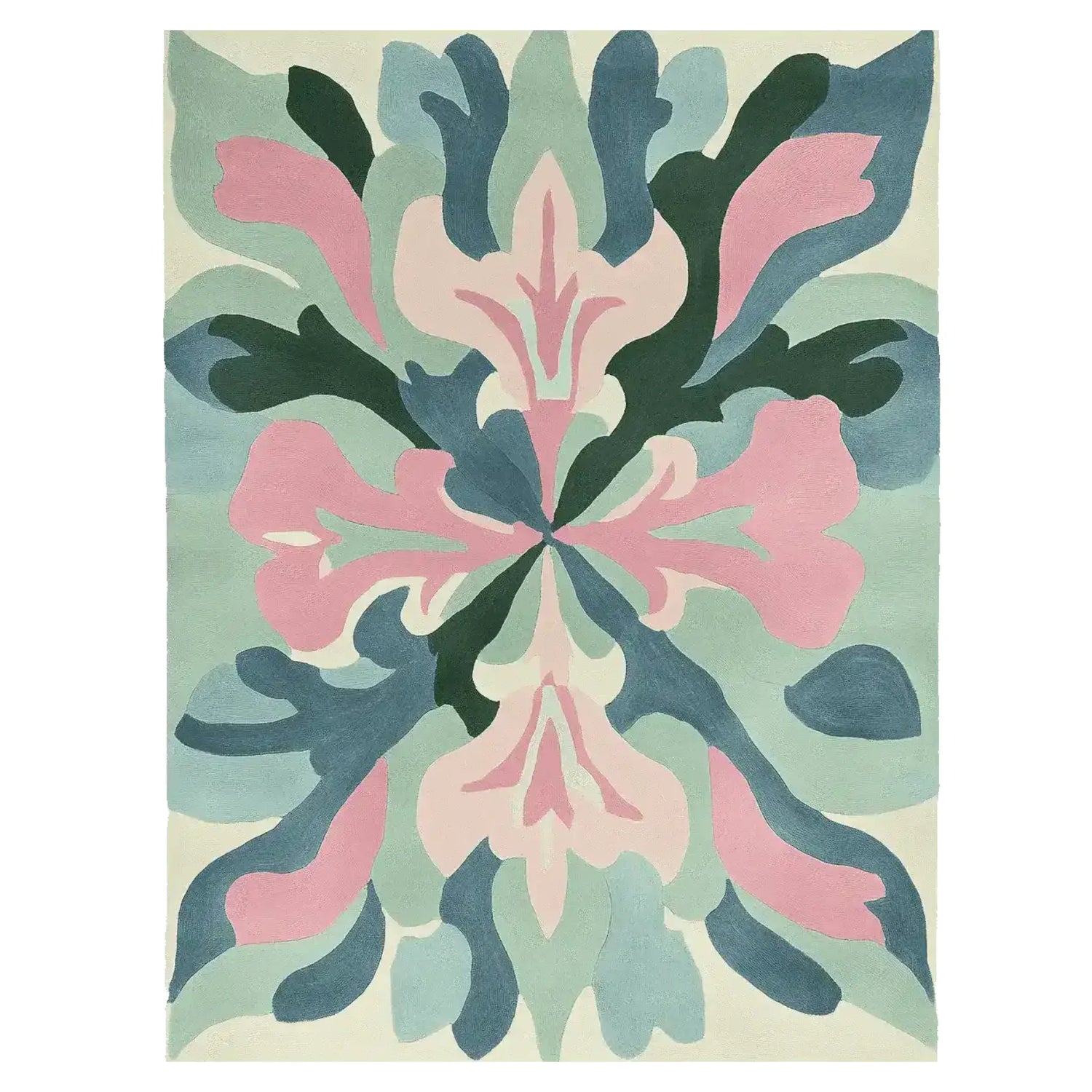 Echo Floral Fade Hand Tufted Area Rug showcasing a contemporary design with soft pastel colors. This large living room rug features an abstract floral pattern in shades of pink, green, and blue, made from high-quality wool for a luxurious feel.