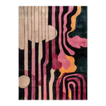 Evolving Shapes rug runner with abstract pink, teal and black swirling shapes