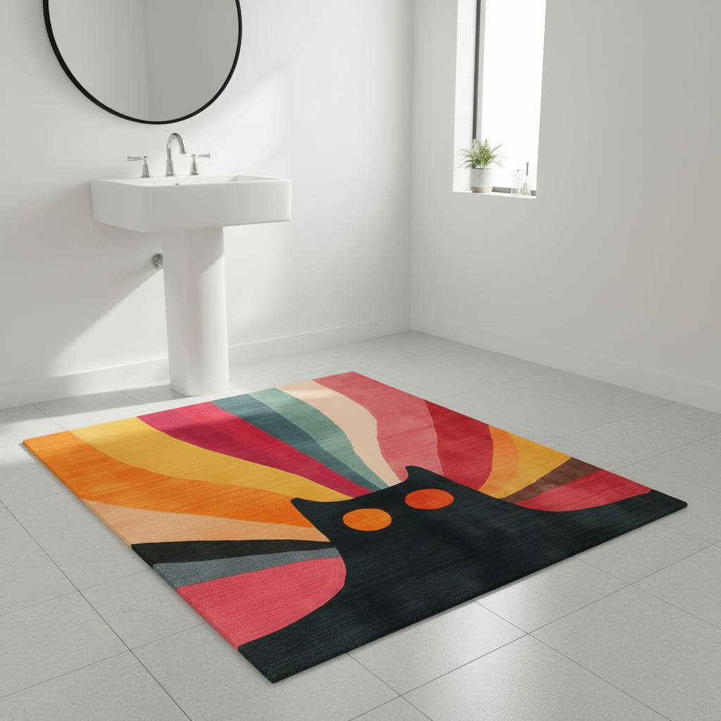 Far-Out Feline Hand Tufted Wool Rug