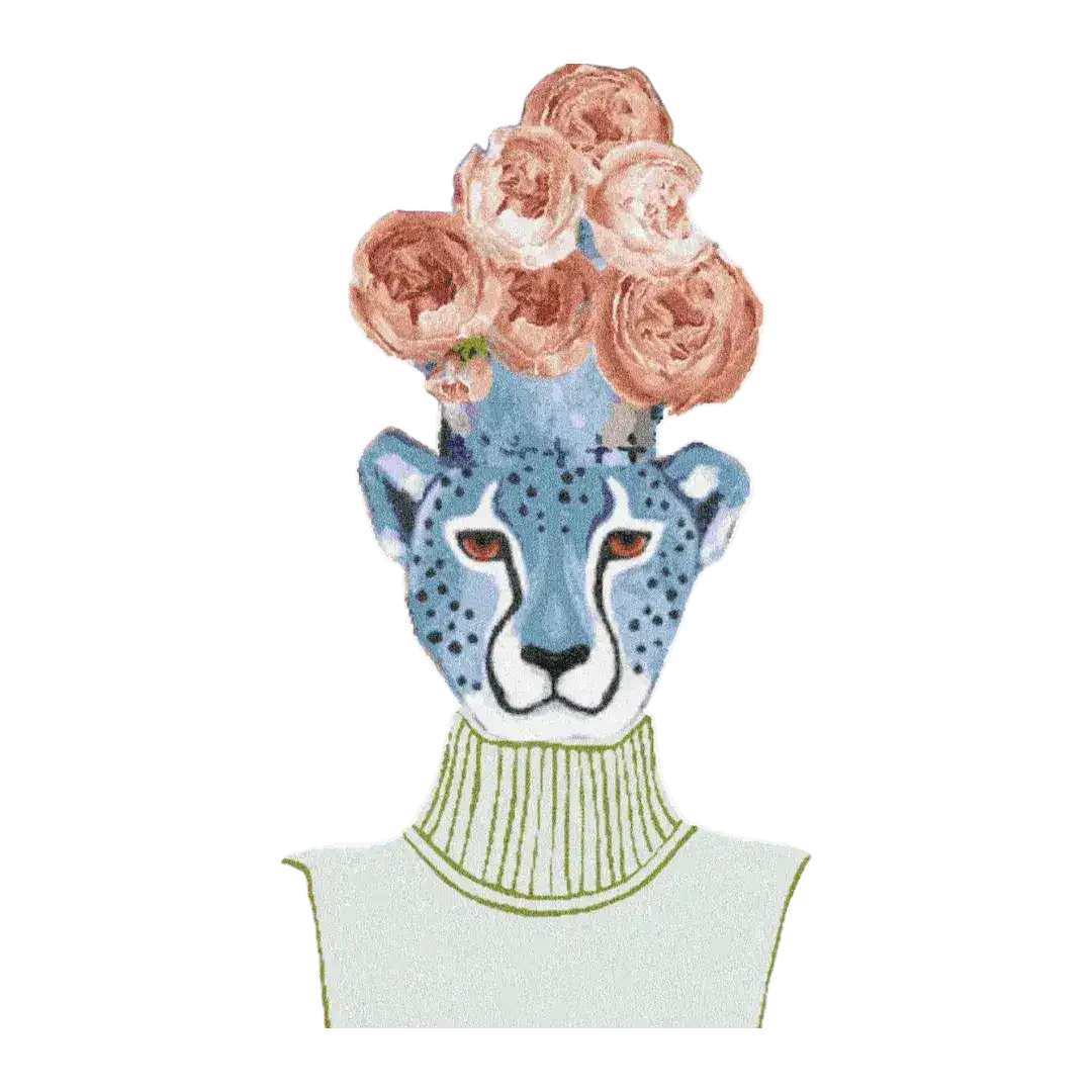 Flowers over Leopard Head Hand Tufted Accent Rug