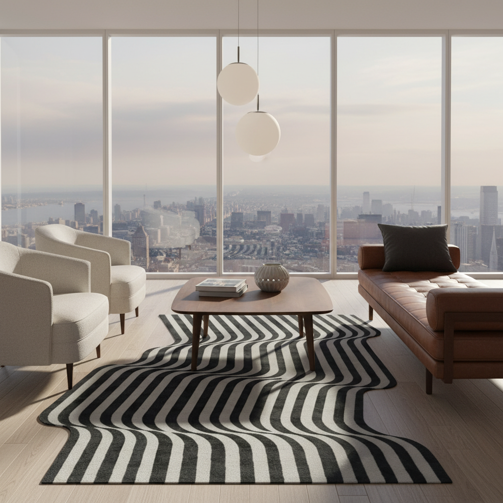 Flowing Illusion Black and Gray Wool Runner Rug