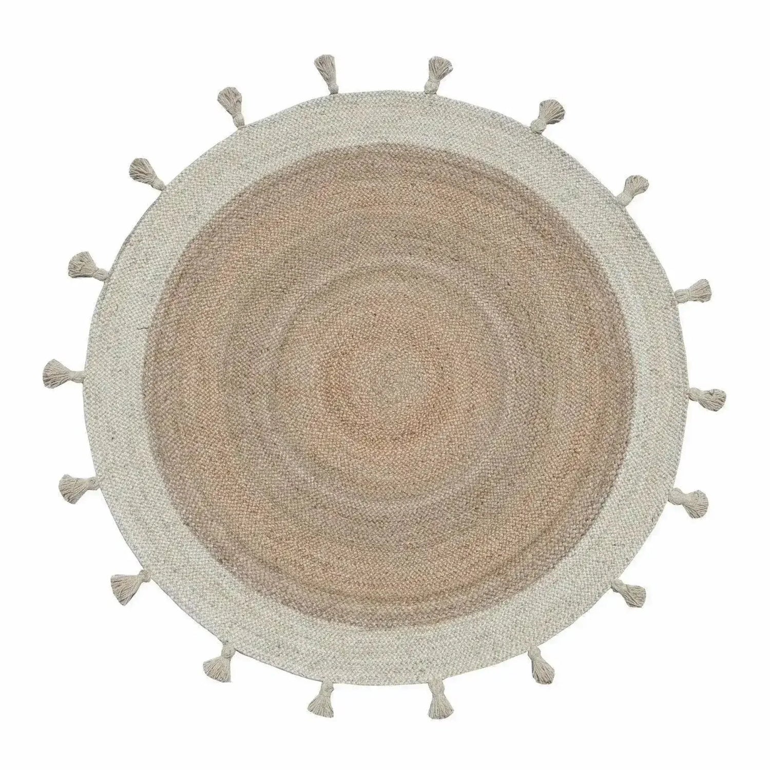 Fringed White Round Jute Rug