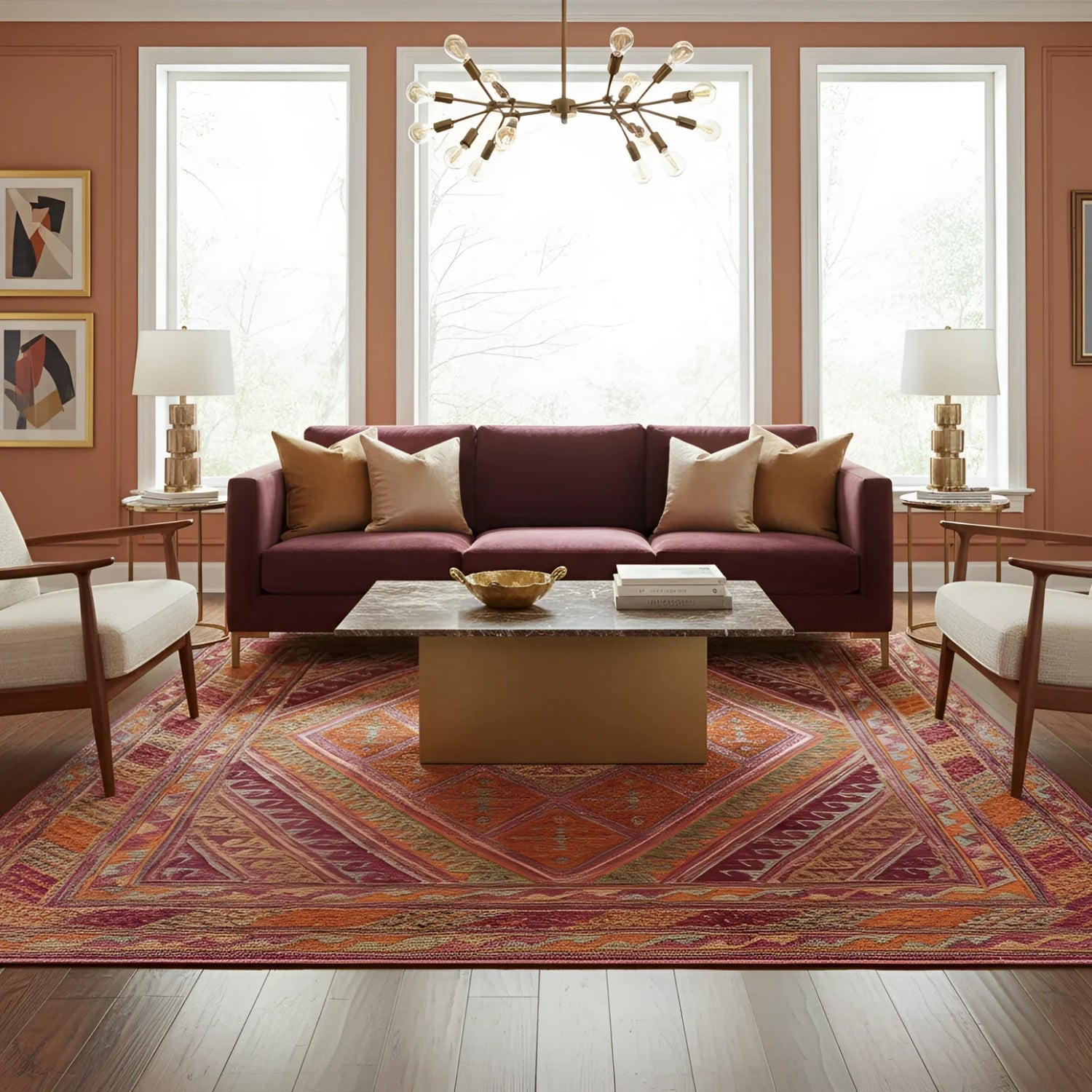 Gilded Citrus Diamonds Hand Knotted Area Rug