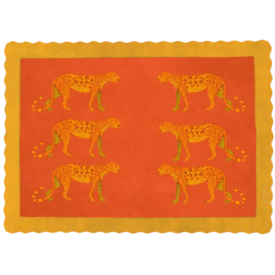 Gold Leopards in the Desert Scalloped Hand-Tufted Wool Rug