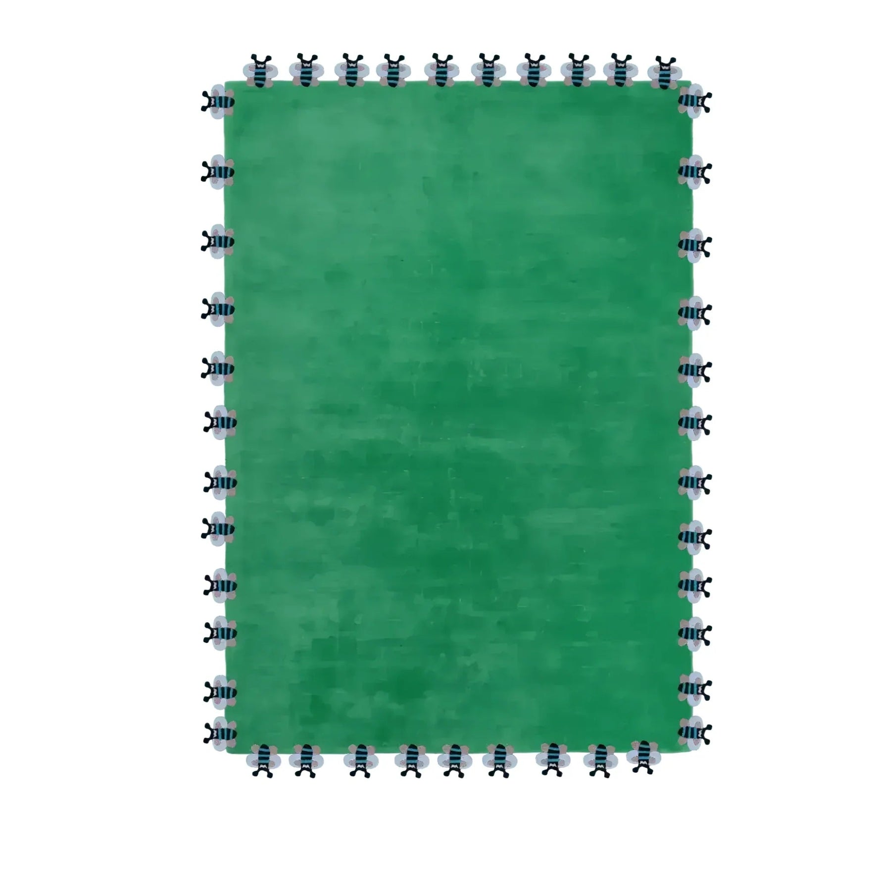 Green Bees Love Hand Tufted Wool Rug 1 - 1001 Knots