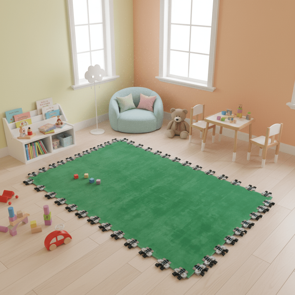 Green Bees Love Hand Tufted Wool Rug 2 - 1001 Knots