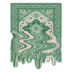 Green Melting Persian-style wool rug with a traditional medallion dripping into abstract streaks