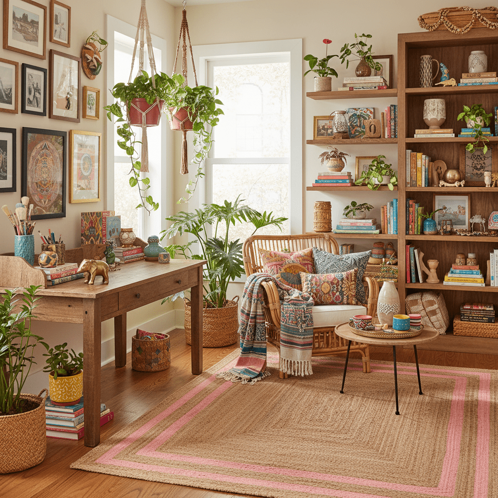 Handmade Chic Pink Borders Jute Rug