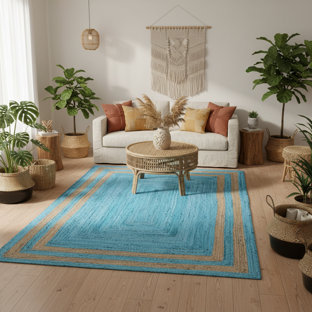 Handmade Chic Two-Toned Blue Jute Rug