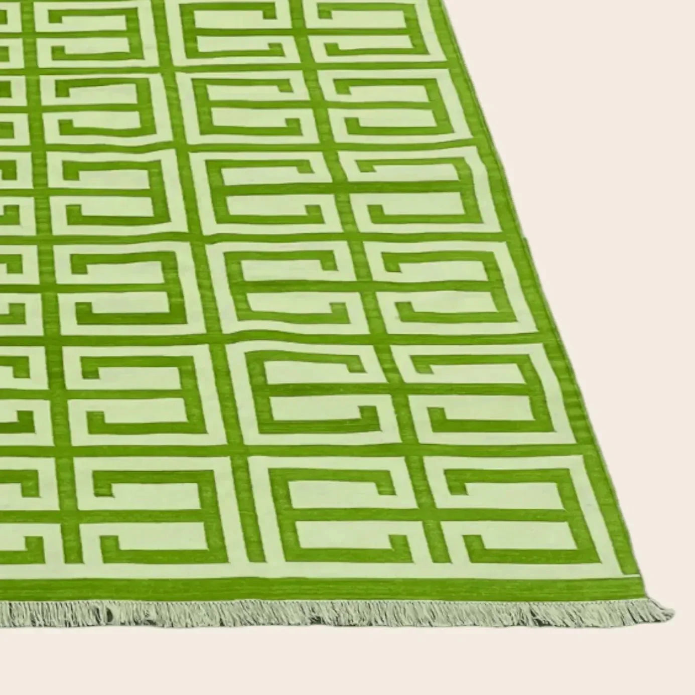 Handmade Chindian Dhurrie Cotton Reversible Rug - Green