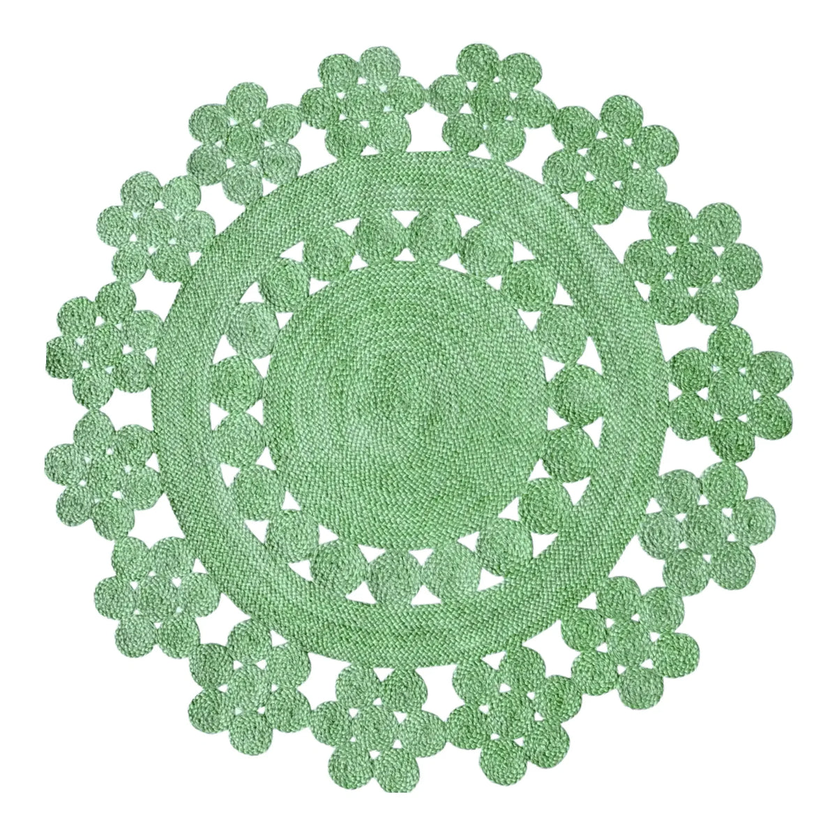 Green lace doily on a white background