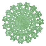 Green lace doily on a white background