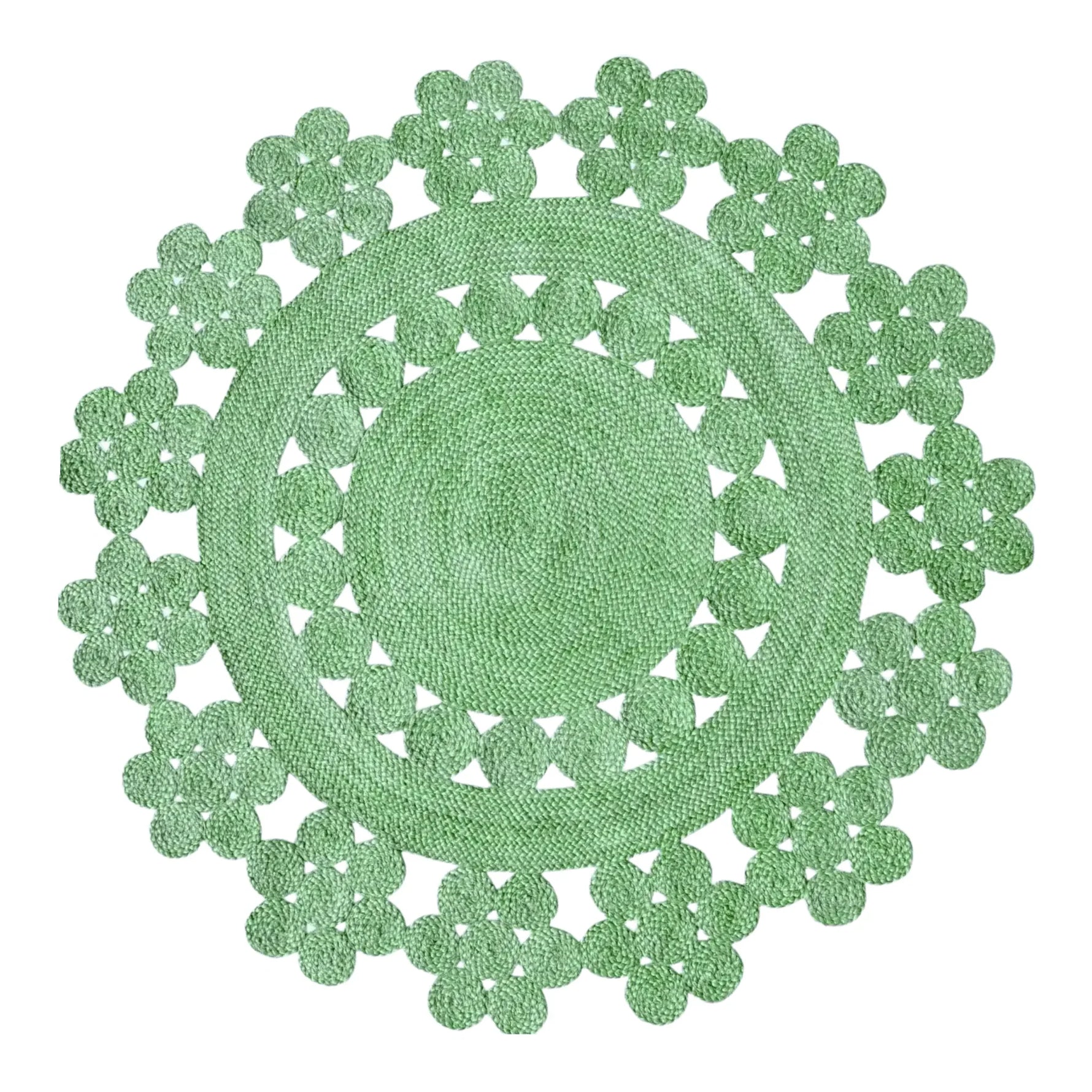 Green lace doily on a white background
