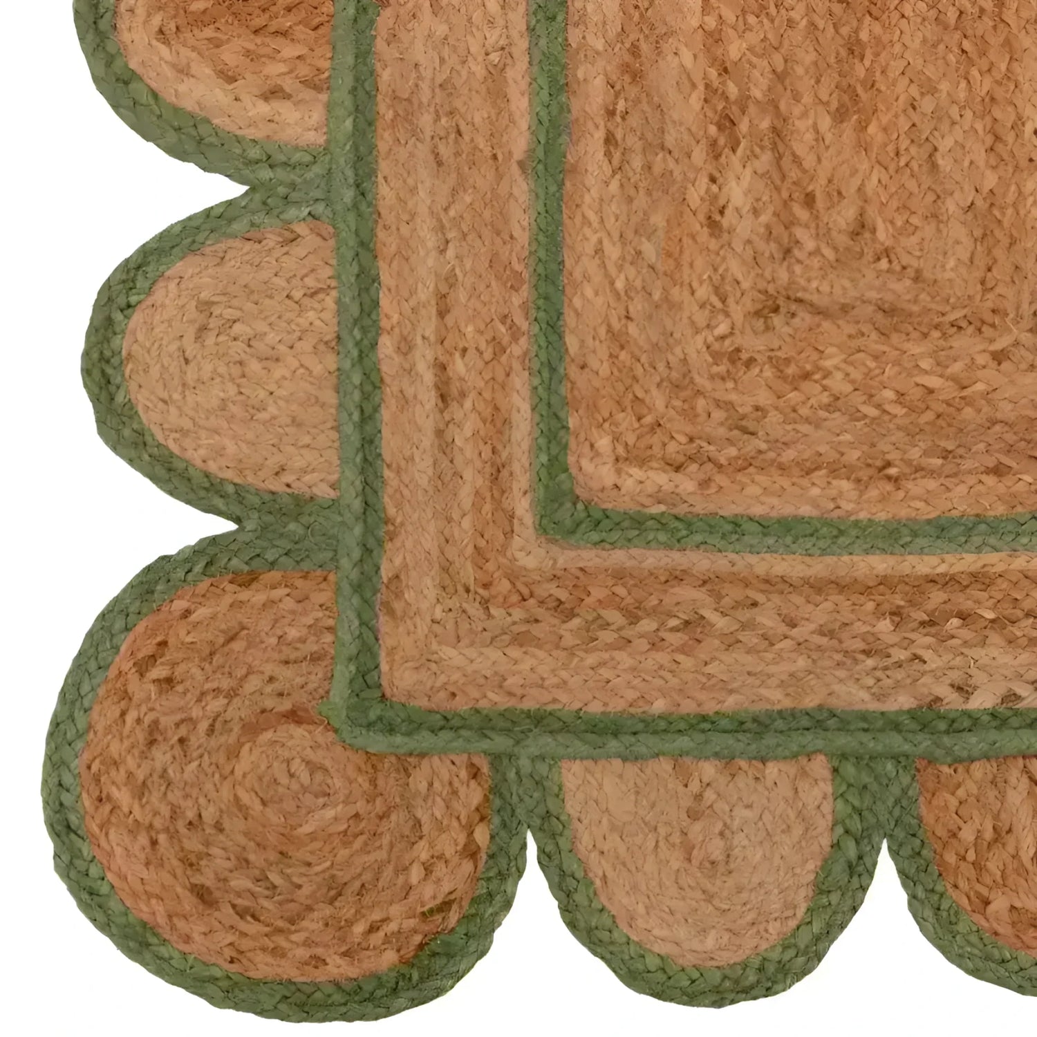 Handmade Olive Green Scalloped Border Jute Rug 4 x 6 ft