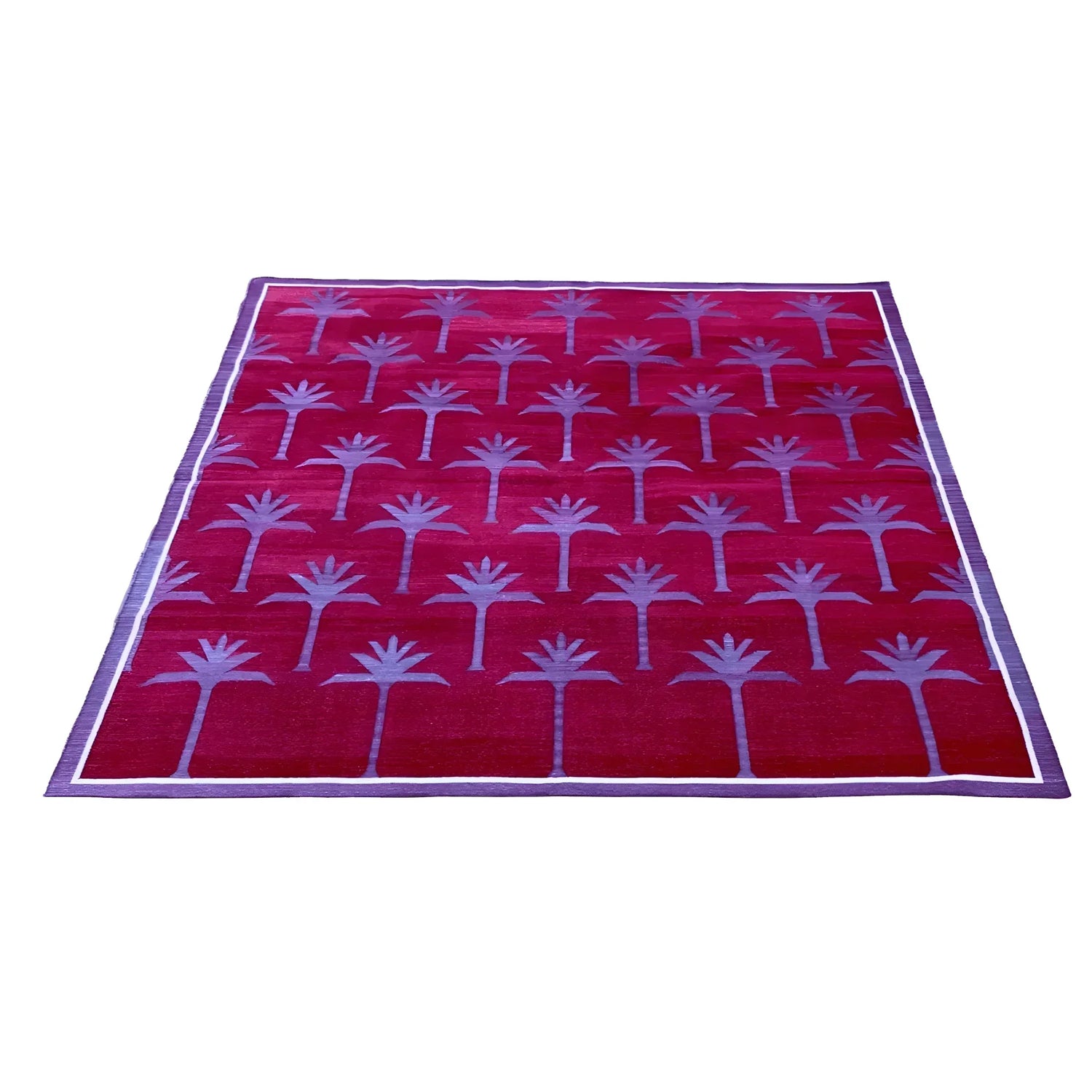 Handmade Palm Trees Cotton Rug - Red