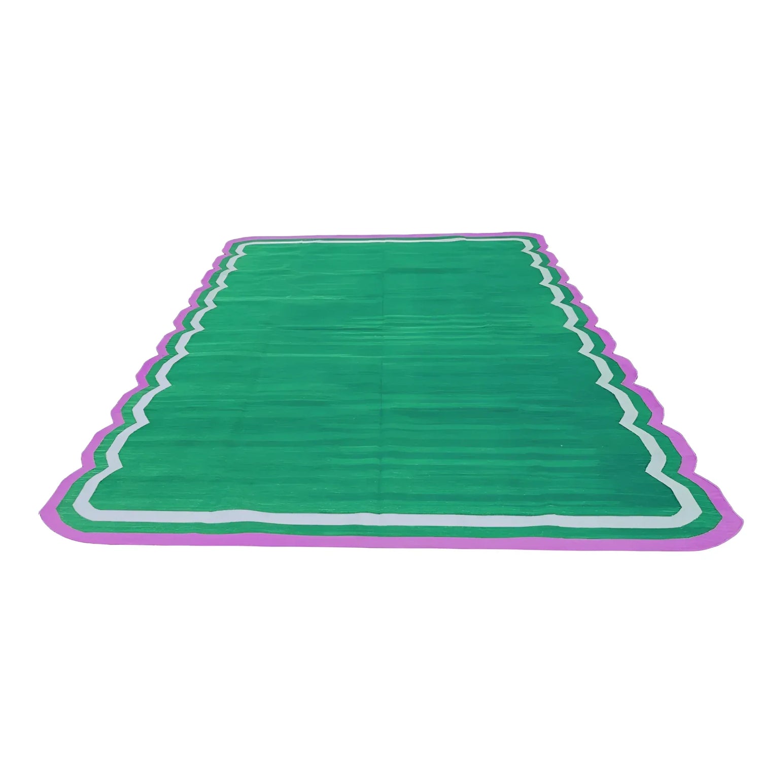 Handmade Scalloped Cotton Area Rug - Green/Pink
