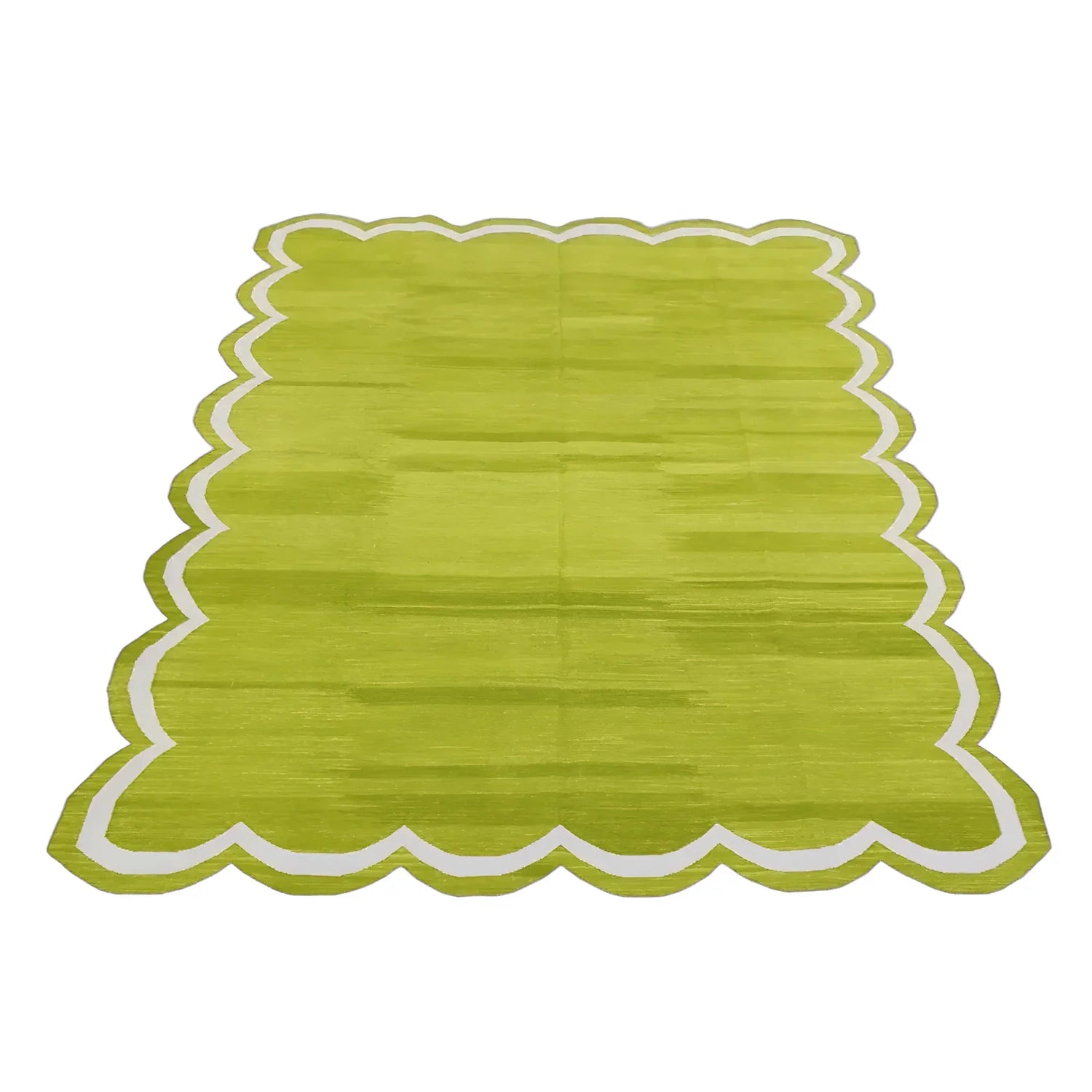 Handmade Scalloped Cotton Area Rug - Olive Green