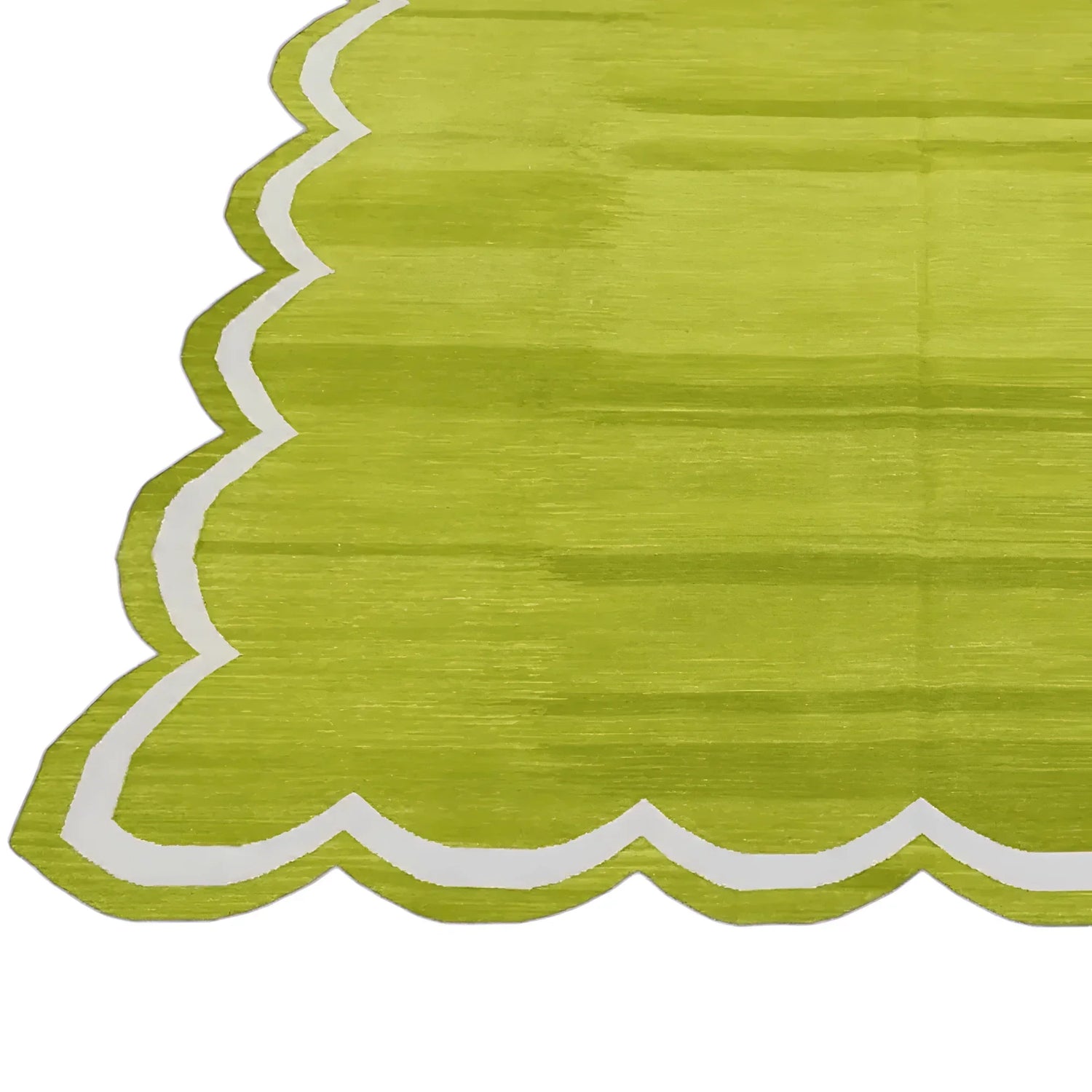 Handmade Scalloped Cotton Area Rug - Olive Green