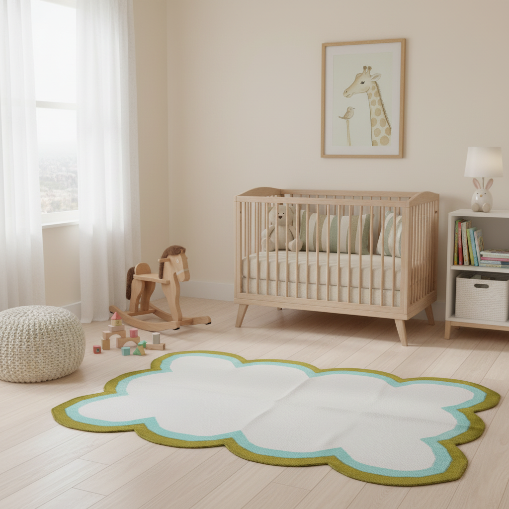 Handmade Scalloped Cotton Rug - Beige/Olive
