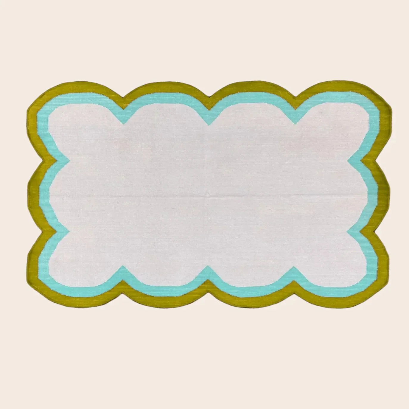 Handmade Scalloped Cotton Rug - Beige/Olive